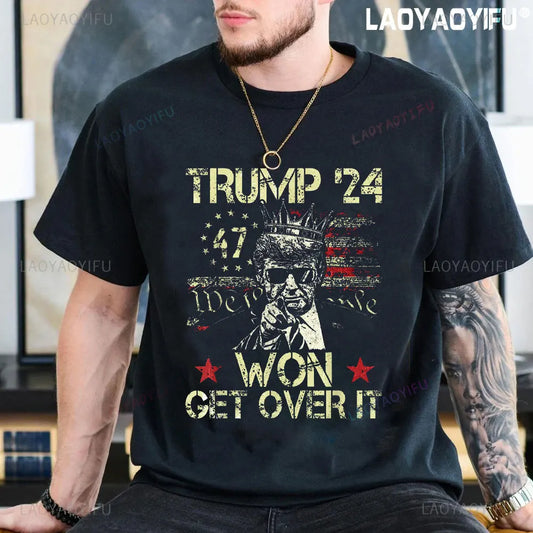 Trump Won in 2024 Printed T-shirt I'll Be Home for Christmas High Quality Cotton T Shirts Make America Great Again Short-sleev