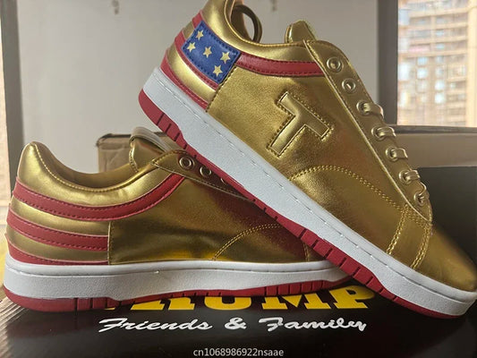 MAGA Trump Gold Sneakers Never Surrender Donald Distressed Gym High Top Shoes Men's Women's Casual Boots Road Shoes