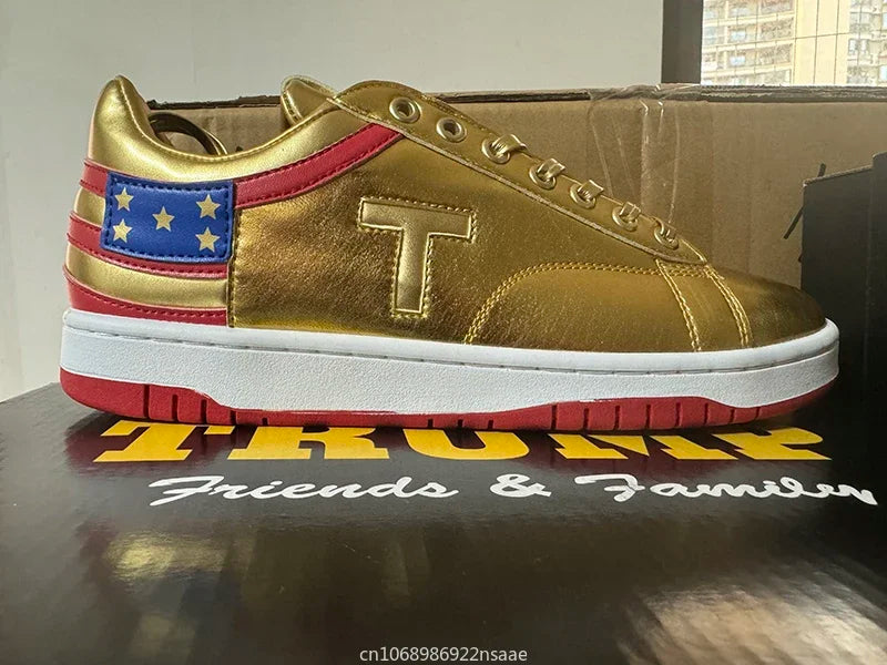 MAGA Trump Gold Sneakers Never Surrender Donald Distressed Gym High Top Shoes Men's Women's Casual Boots Road Shoes