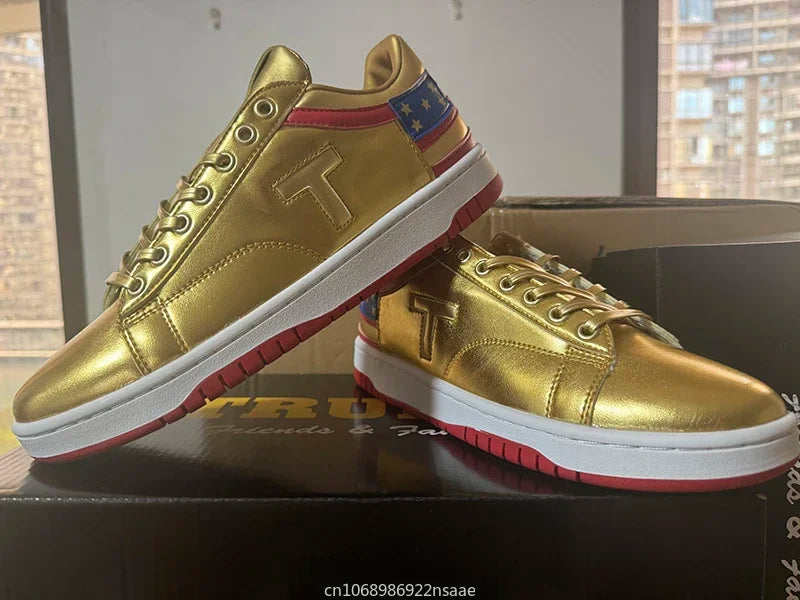 MAGA Trump Gold Sneakers Never Surrender Donald Distressed Gym High Top Shoes Men's Women's Casual Boots Road Shoes